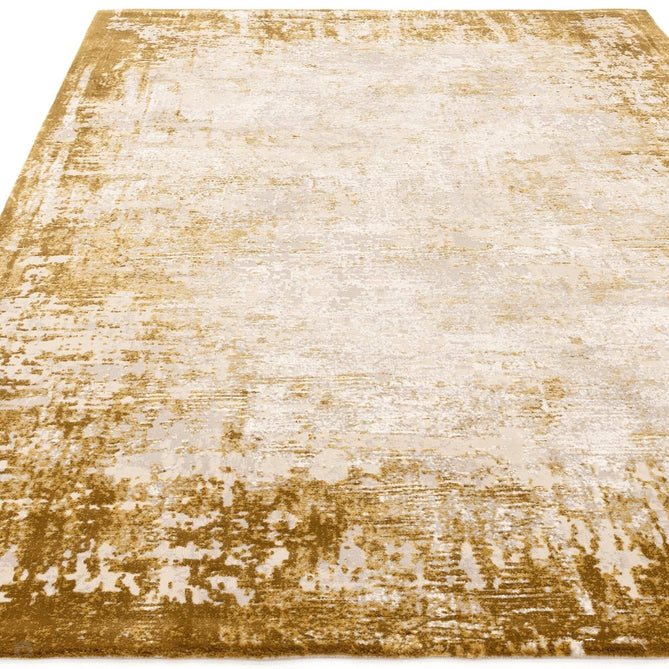 Kuza Border Modern Abstract Distressed Shimmer Hi-Lo Textured Soft Velvety Touch High-Density Durable Easy-Care Short Pile Gold/Light Grey/Cream Rug-Asiatic Carpets-Rug Love - The Most Loved Rug Store