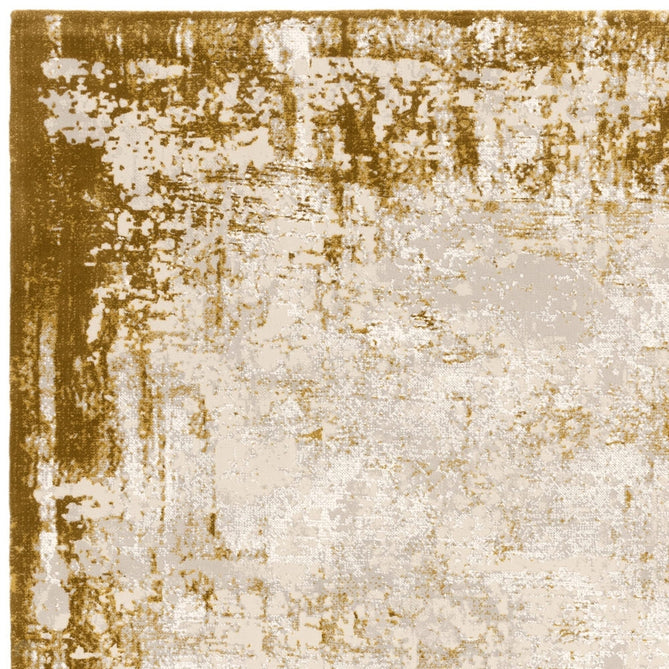 Kuza Border Modern Abstract Distressed Shimmer Hi-Lo Textured Soft Velvety Touch High-Density Durable Easy-Care Short Pile Gold/Light Grey/Cream Rug-Asiatic Carpets-Rug Love - The Most Loved Rug Store