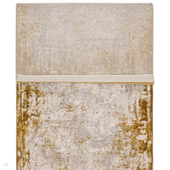 Kuza Border Modern Abstract Distressed Shimmer Hi-Lo Textured Soft Velvety Touch High-Density Durable Easy-Care Short Pile Gold/Light Grey/Cream Rug-Asiatic Carpets-Rug Love - The Most Loved Rug Store