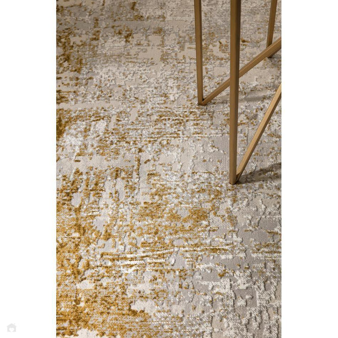 Kuza Border Modern Abstract Distressed Shimmer Hi-Lo Textured Soft Velvety Touch High-Density Durable Easy-Care Short Pile Gold/Light Grey/Cream Rug-Asiatic Carpets-Rug Love - The Most Loved Rug Store