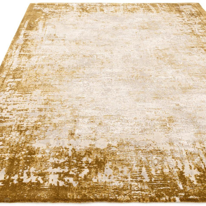 Kuza Border Modern Abstract Distressed Shimmer Hi-Lo Textured Soft Velvety Touch High-Density Durable Easy-Care Short Pile Gold/Light Grey/Cream Runner-Asiatic Carpets-Rug Love - The Most Loved Rug Store