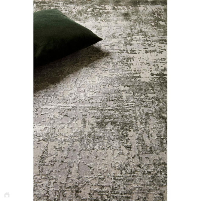 Kuza Border Modern Abstract Distressed Shimmer Hi-Lo Textured Soft Velvety Touch High-Density Durable Easy-Care Short Pile Khaki/Light Grey/Cream Rug-Asiatic Carpets-Rug Love - The Most Loved Rug Store