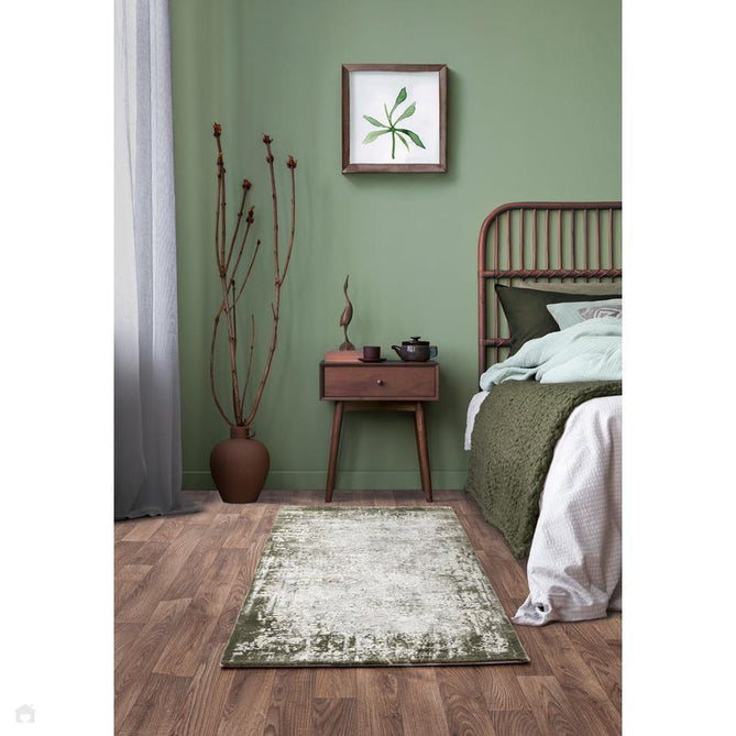 Kuza Border Modern Abstract Distressed Shimmer Hi-Lo Textured Soft Velvety Touch High-Density Durable Easy-Care Short Pile Khaki/Light Grey/Cream Rug-Asiatic Carpets-Rug Love - The Most Loved Rug Store