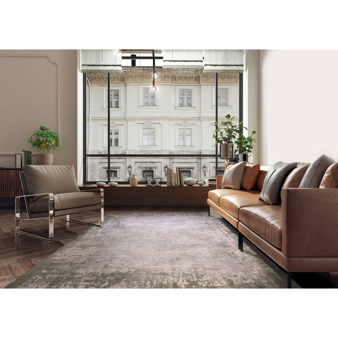Kuza Border Modern Abstract Distressed Shimmer Hi-Lo Textured Soft Velvety Touch High-Density Durable Easy-Care Short Pile Khaki/Light Grey/Cream Rug-Asiatic Carpets-Rug Love - The Most Loved Rug Store