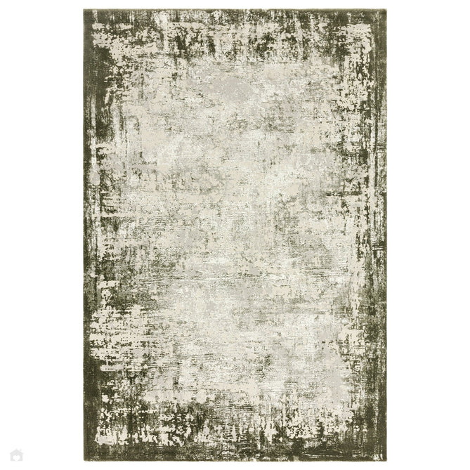 Kuza Border Modern Abstract Distressed Shimmer Hi-Lo Textured Soft Velvety Touch High-Density Durable Easy-Care Short Pile Khaki/Light Grey/Cream Rug-Asiatic Carpets-Rug Love - The Most Loved Rug Store