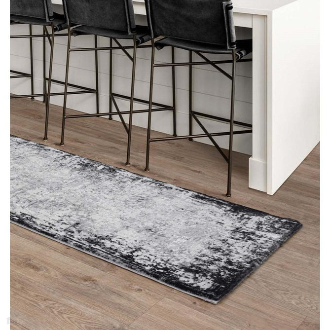Kuza Border Modern Abstract Distressed Shimmer Hi-Lo Textured Soft Velvety Touch High-Density Durable Easy-Care Short Pile Light Grey/Charcoal/Cream Rug-Asiatic Carpets-Rug Love - The Most Loved Rug Store