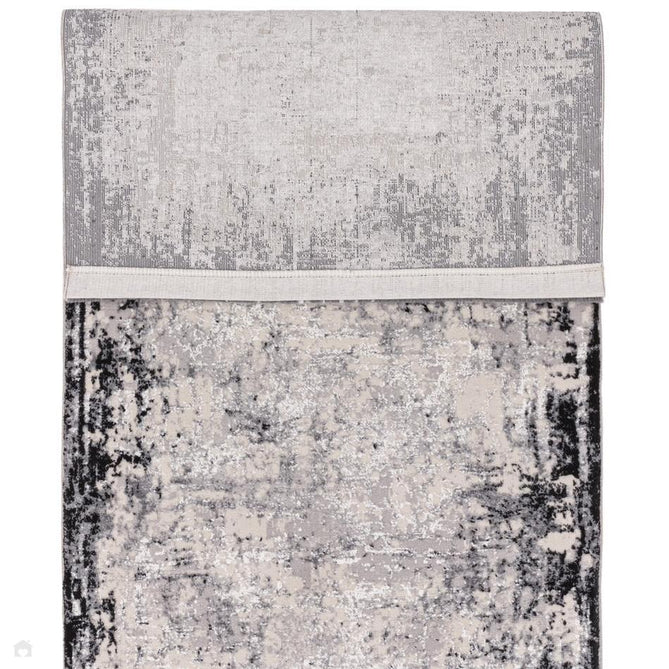 Kuza Border Modern Abstract Distressed Shimmer Hi-Lo Textured Soft Velvety Touch High-Density Durable Easy-Care Short Pile Light Grey/Charcoal/Cream Rug-Asiatic Carpets-Rug Love - The Most Loved Rug Store