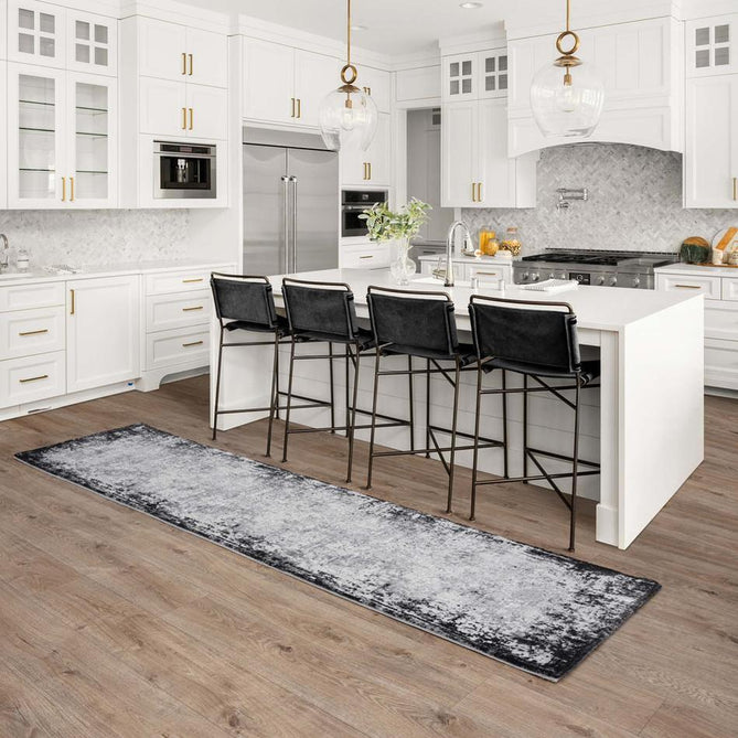 Kuza Border Modern Abstract Distressed Shimmer Hi-Lo Textured Soft Velvety Touch High-Density Durable Easy-Care Short Pile Light Grey/Charcoal/Cream Rug-Asiatic Carpets-Rug Love - The Most Loved Rug Store