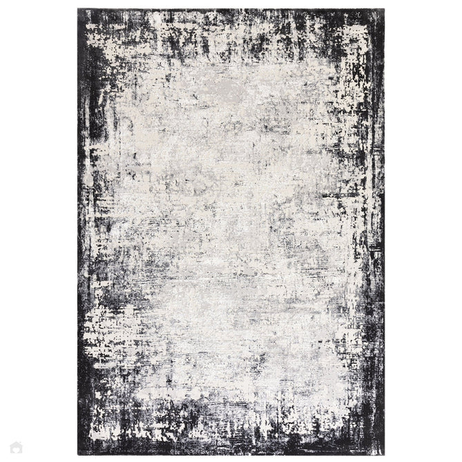 Kuza Border Modern Abstract Distressed Shimmer Hi-Lo Textured Soft Velvety Touch High-Density Durable Easy-Care Short Pile Light Grey/Charcoal/Cream Rug-Asiatic Carpets-Rug Love - The Most Loved Rug Store