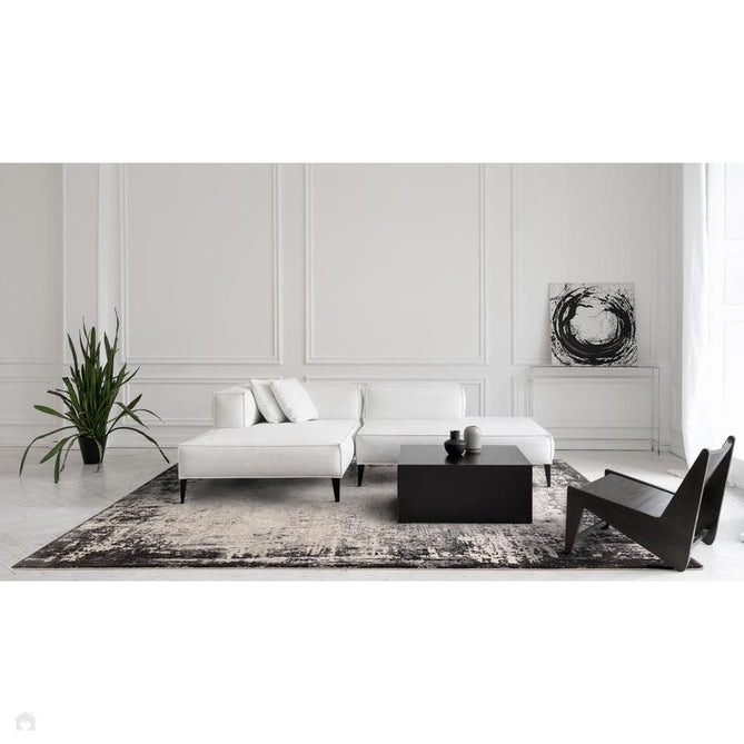 Kuza Border Modern Abstract Distressed Shimmer Hi-Lo Textured Soft Velvety Touch High-Density Durable Easy-Care Short Pile Light Grey/Charcoal/Cream Runner-Asiatic Carpets-Rug Love - The Most Loved Rug Store