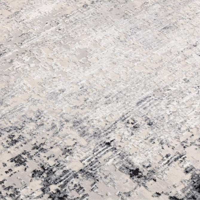 Kuza Border Modern Abstract Distressed Shimmer Hi-Lo Textured Soft Velvety Touch High-Density Durable Easy-Care Short Pile Light Grey/Charcoal/Cream Runner-Asiatic Carpets-Rug Love - The Most Loved Rug Store