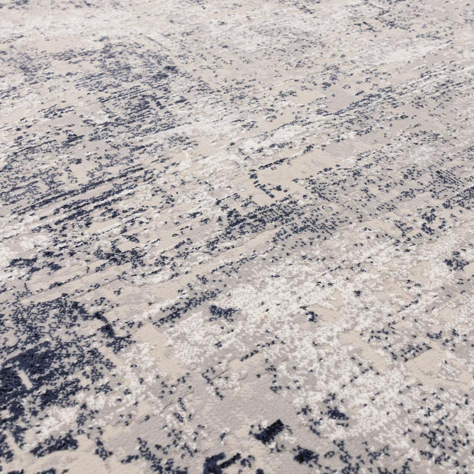 Kuza Border Modern Abstract Distressed Shimmer Hi-Lo Textured Soft Velvety Touch High-Density Durable Easy-Care Short Pile Navy/Light Grey/Cream Rug 160x230 cm-Shop Returns-Rug Love - The Most Loved Rug Store
