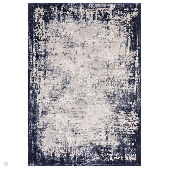 Kuza Border Modern Abstract Distressed Shimmer Hi-Lo Textured Soft Velvety Touch High-Density Durable Easy-Care Short Pile Navy/Light Grey/Cream Rug 160x230 cm-Shop Returns-Rug Love - The Most Loved Rug Store