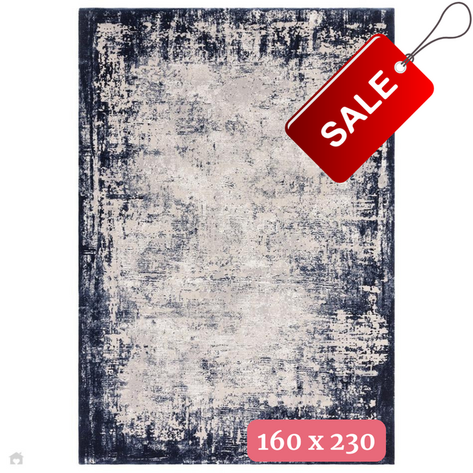 Kuza Border Modern Abstract Distressed Shimmer Hi-Lo Textured Soft Velvety Touch High-Density Durable Easy-Care Short Pile Navy/Light Grey/Cream Rug 160x230 cm-Shop Returns-Rug Love - The Most Loved Rug Store