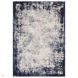 Kuza Border Modern Abstract Distressed Shimmer Hi-Lo Textured Soft Velvety Touch High-Density Durable Easy-Care Short Pile Navy/Light Grey/Cream Rug 160x230 cm