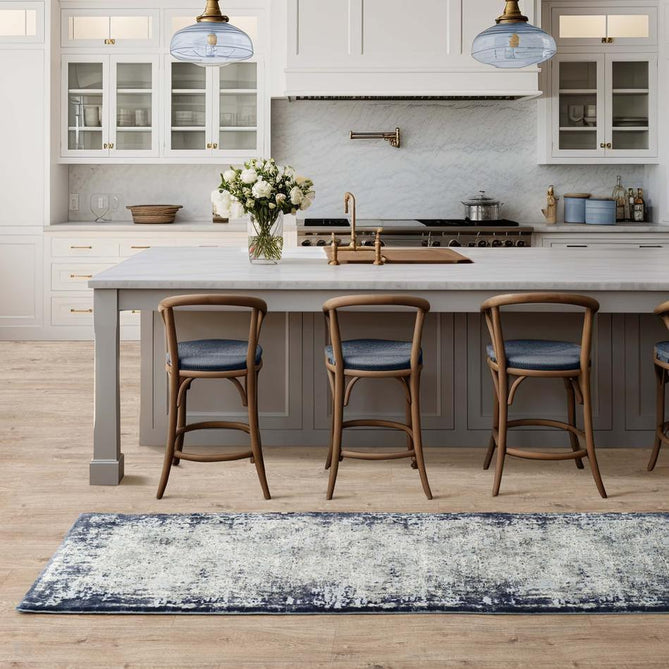 Kuza Border Modern Abstract Distressed Shimmer Hi-Lo Textured Soft Velvety Touch High-Density Durable Easy-Care Short Pile Navy/Light Grey/Cream Rug-Asiatic Carpets-Rug Love - The Most Loved Rug Store