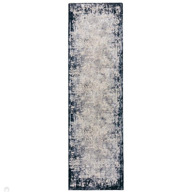 Kuza Border Modern Abstract Distressed Shimmer Hi-Lo Textured Soft Velvety Touch High-Density Durable Easy-Care Short Pile Navy/Light Grey/Cream Rug-Asiatic Carpets-Rug Love - The Most Loved Rug Store