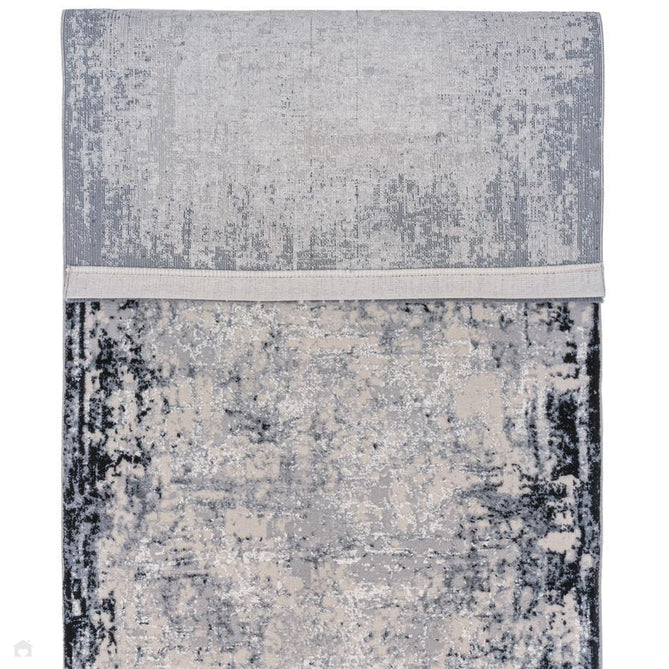 Kuza Border Modern Abstract Distressed Shimmer Hi-Lo Textured Soft Velvety Touch High-Density Durable Easy-Care Short Pile Navy/Light Grey/Cream Rug-Asiatic Carpets-Rug Love - The Most Loved Rug Store