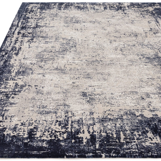 Kuza Border Modern Abstract Distressed Shimmer Hi-Lo Textured Soft Velvety Touch High-Density Durable Easy-Care Short Pile Navy/Light Grey/Cream Rug-Asiatic Carpets-Rug Love - The Most Loved Rug Store