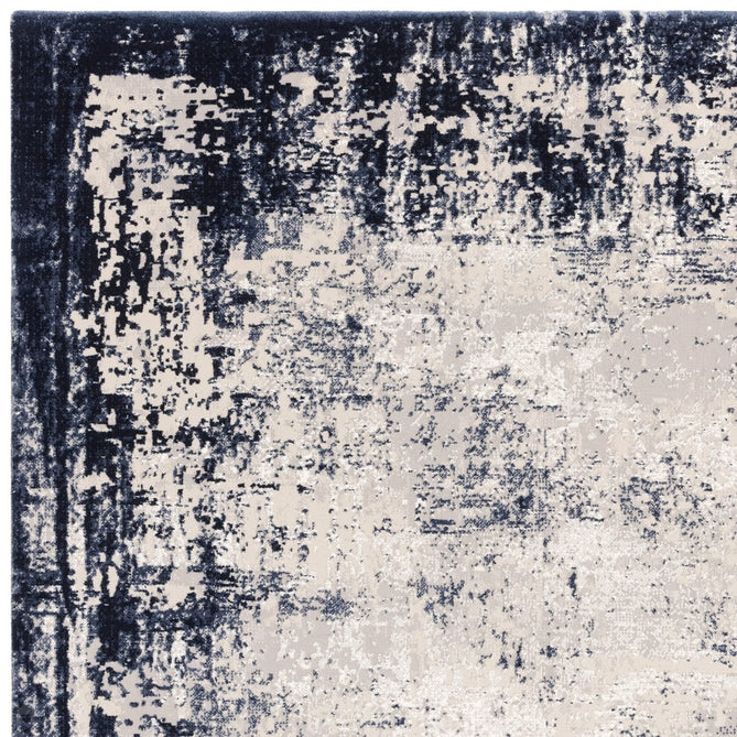 Kuza Border Modern Abstract Distressed Shimmer Hi-Lo Textured Soft Velvety Touch High-Density Durable Easy-Care Short Pile Navy/Light Grey/Cream Rug-Asiatic Carpets-Rug Love - The Most Loved Rug Store
