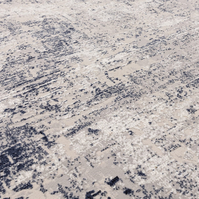 Kuza Border Modern Abstract Distressed Shimmer Hi-Lo Textured Soft Velvety Touch High-Density Durable Easy-Care Short Pile Navy/Light Grey/Cream Rug-Asiatic Carpets-Rug Love - The Most Loved Rug Store