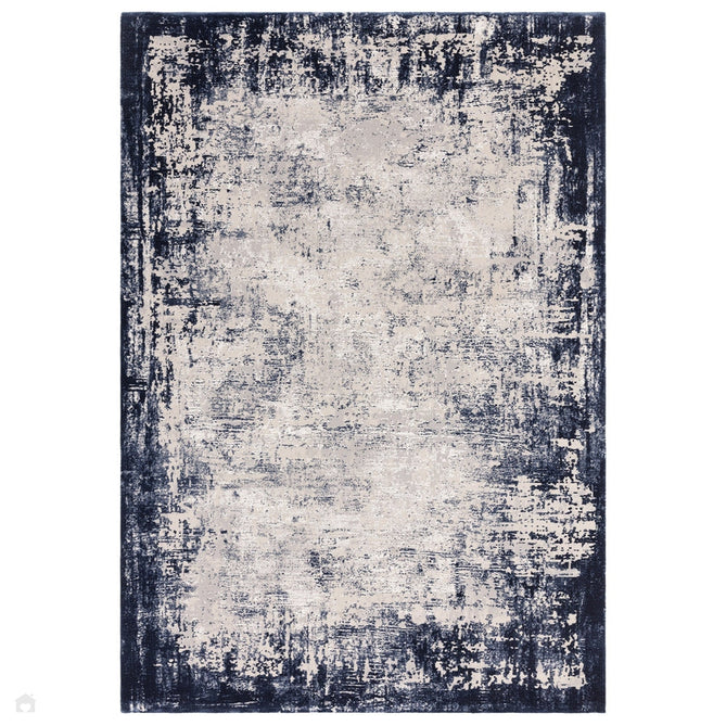 Kuza Border Modern Abstract Distressed Shimmer Hi-Lo Textured Soft Velvety Touch High-Density Durable Easy-Care Short Pile Navy/Light Grey/Cream Rug-Asiatic Carpets-Rug Love - The Most Loved Rug Store