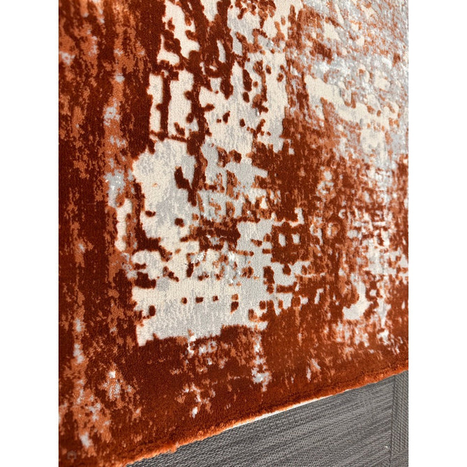 Kuza Border Modern Abstract Distressed Shimmer Hi-Lo Textured Soft Velvety Touch High-Density Durable Easy-Care Short Pile Terracotta/Light Grey/Cream Runner