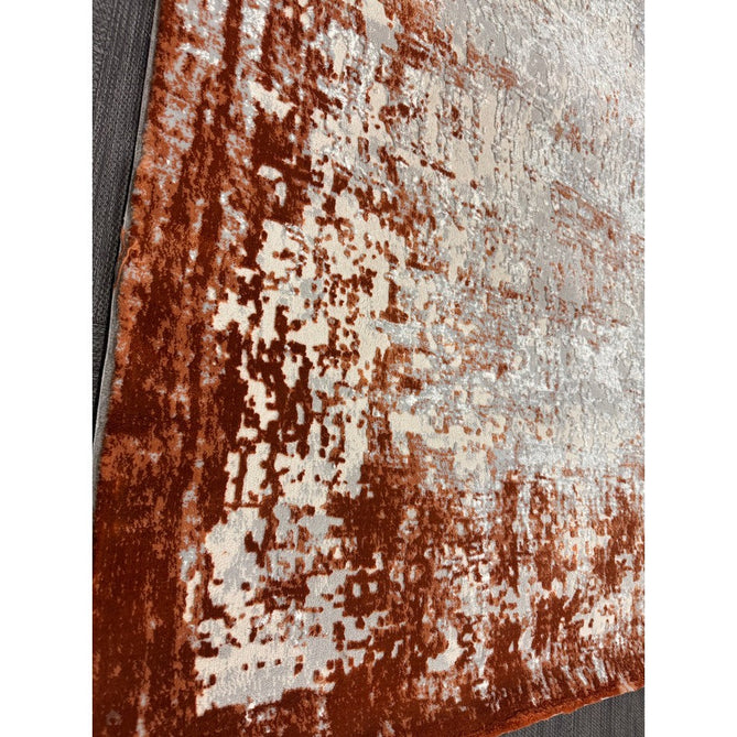 Kuza Border Modern Abstract Distressed Shimmer Hi-Lo Textured Soft Velvety Touch High-Density Durable Easy-Care Short Pile Terracotta/Light Grey/Cream Runner