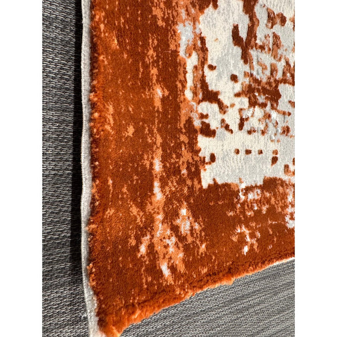 Kuza Border Modern Abstract Distressed Shimmer Hi-Lo Textured Soft Velvety Touch High-Density Durable Easy-Care Short Pile Terracotta/Light Grey/Cream Runner