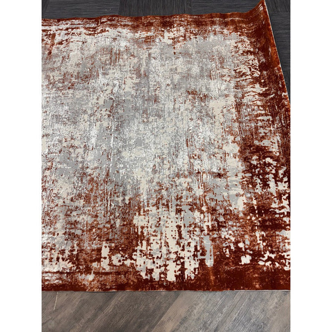 Kuza Border Modern Abstract Distressed Shimmer Hi-Lo Textured Soft Velvety Touch High-Density Durable Easy-Care Short Pile Terracotta/Light Grey/Cream Runner