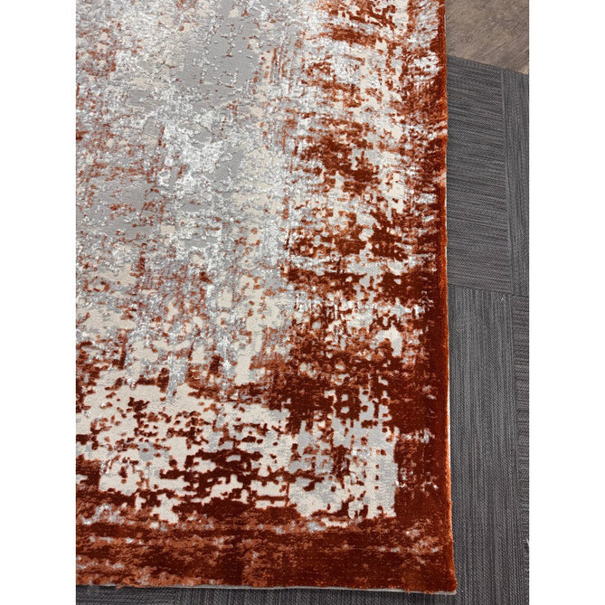 Kuza Border Modern Abstract Distressed Shimmer Hi-Lo Textured Soft Velvety Touch High-Density Durable Easy-Care Short Pile Terracotta/Light Grey/Cream Rug-Asiatic Carpets-Rug Love - The Most Loved Rug Store