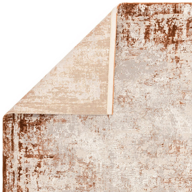 Kuza Border Modern Abstract Distressed Shimmer Hi-Lo Textured Soft Velvety Touch High-Density Durable Easy-Care Short Pile Terracotta/Light Grey/Cream Rug-Asiatic Carpets-Rug Love - The Most Loved Rug Store