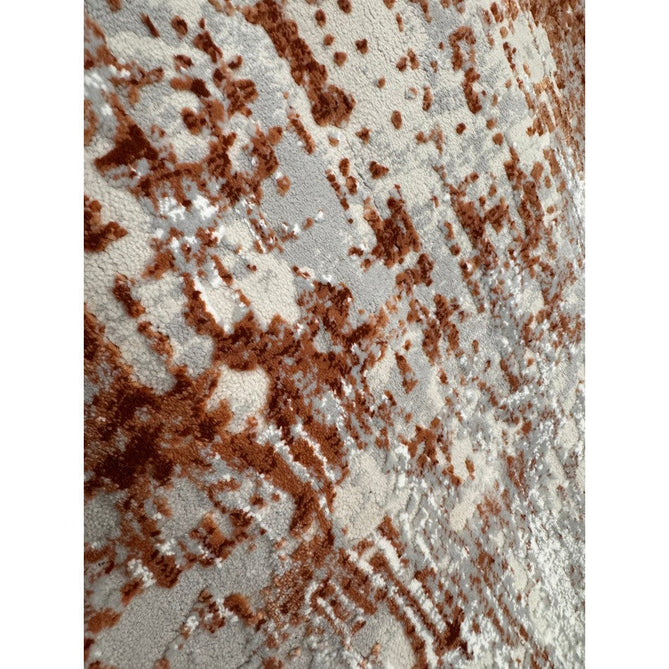 Kuza Border Modern Abstract Distressed Shimmer Hi-Lo Textured Soft Velvety Touch High-Density Durable Easy-Care Short Pile Terracotta/Light Grey/Cream Rug-Asiatic Carpets-Rug Love - The Most Loved Rug Store