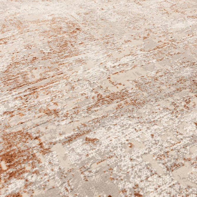 Kuza Border Modern Abstract Distressed Shimmer Hi-Lo Textured Soft Velvety Touch High-Density Durable Easy-Care Short Pile Terracotta/Light Grey/Cream Rug-Asiatic Carpets-Rug Love - The Most Loved Rug Store