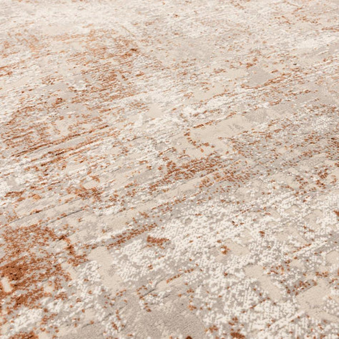 Kuza Border Modern Abstract Distressed Shimmer Hi-Lo Textured Soft Velvety Touch High-Density Durable Easy-Care Short Pile Terracotta/Light Grey/Cream Rug-Asiatic Carpets-Rug Love - The Most Loved Rug Store