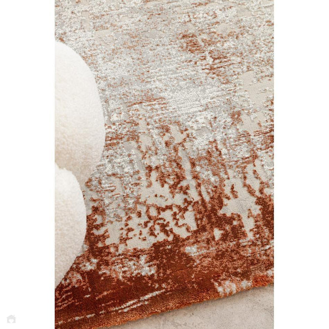 Kuza Border Modern Abstract Distressed Shimmer Hi-Lo Textured Soft Velvety Touch High-Density Durable Easy-Care Short Pile Terracotta/Light Grey/Cream Runner-Asiatic Carpets-Rug Love - The Most Loved Rug Store