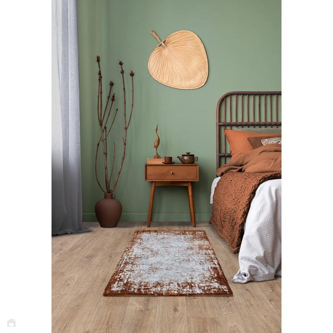 Kuza Border Modern Abstract Distressed Shimmer Hi-Lo Textured Soft Velvety Touch High-Density Durable Easy-Care Short Pile Terracotta/Light Grey/Cream Runner-Asiatic Carpets-Rug Love - The Most Loved Rug Store
