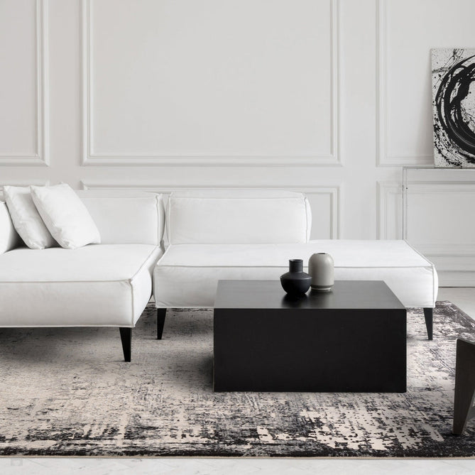 Kuza Border Modern Abstract Distressed Textured Soft-Touch Light Grey/Charcoal/Cream Rug-Asiatic Carpets-Rug Love - The Most Loved Rug Store