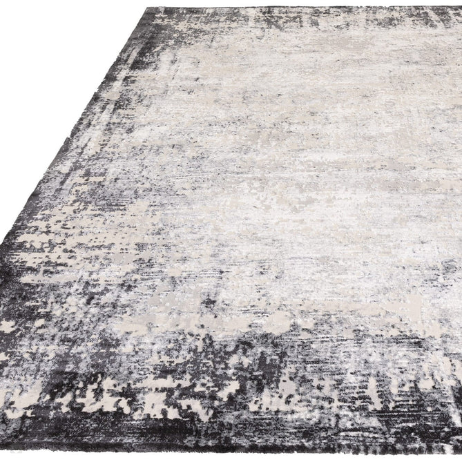 Kuza Border Modern Abstract Distressed Textured Soft-Touch Light Grey/Charcoal/Cream Rug-Asiatic Carpets-Rug Love - The Most Loved Rug Store