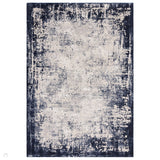 Kuza Border Modern Abstract Distressed Textured Soft-Touch Navy/Light Grey Rug