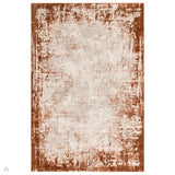 Kuza Border Modern Abstract Distressed Textured Soft-Touch Terracotta/Light Grey Rug 160 x 230 cm