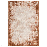 Kuza Border Modern Abstract Distressed Textured Soft-Touch Terracotta/Light Grey Rug