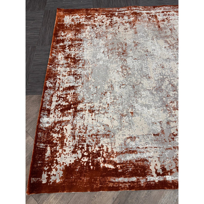 Kuza Border Modern Abstract Distressed Textured Soft-Touch Terracotta/Light Grey/Cream Rug-Asiatic Carpets-Rug Love - The Most Loved Rug Store