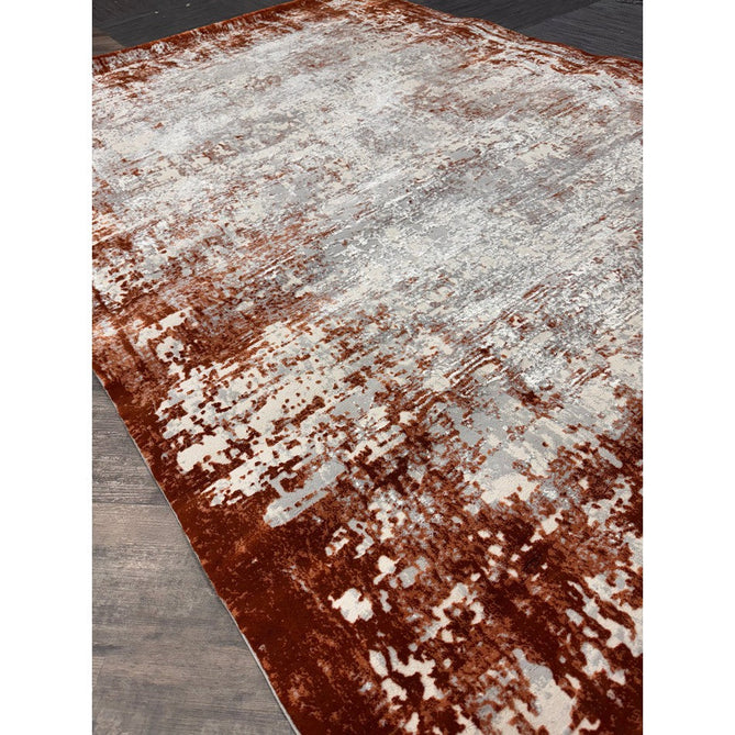 Kuza Border Modern Abstract Distressed Textured Soft-Touch Terracotta/Light Grey/Cream Rug-Asiatic Carpets-Rug Love - The Most Loved Rug Store