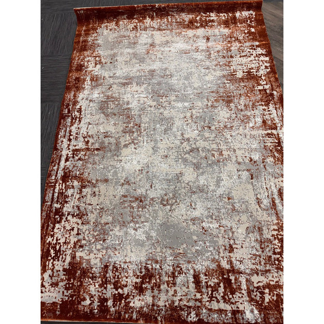 Kuza Border Modern Abstract Distressed Textured Soft-Touch Terracotta/Light Grey/Cream Rug-Asiatic Carpets-Rug Love - The Most Loved Rug Store