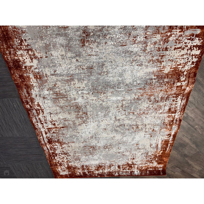 Kuza Border Modern Abstract Distressed Textured Soft-Touch Terracotta/Light Grey/Cream Rug-Asiatic Carpets-Rug Love - The Most Loved Rug Store