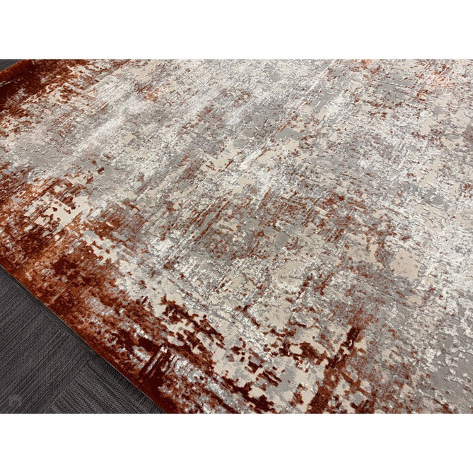 Kuza Border Modern Abstract Distressed Textured Soft-Touch Terracotta/Light Grey/Cream Rug-Asiatic Carpets-Rug Love - The Most Loved Rug Store