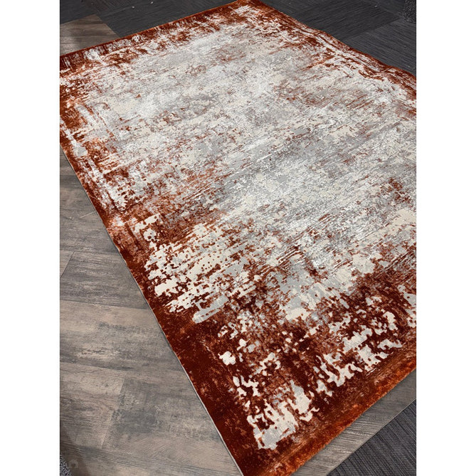 Kuza Border Modern Abstract Distressed Textured Soft-Touch Terracotta/Light Grey/Cream Rug-Asiatic Carpets-Rug Love - The Most Loved Rug Store