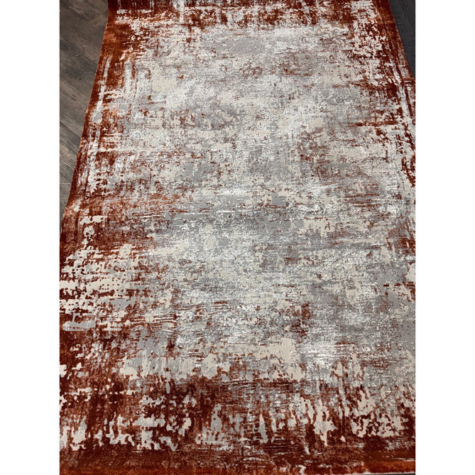 Kuza Border Modern Abstract Distressed Textured Soft-Touch Terracotta/Light Grey/Cream Rug-Asiatic Carpets-Rug Love - The Most Loved Rug Store