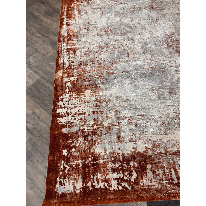Kuza Border Modern Abstract Distressed Textured Soft-Touch Terracotta/Light Grey/Cream Rug-Asiatic Carpets-Rug Love - The Most Loved Rug Store